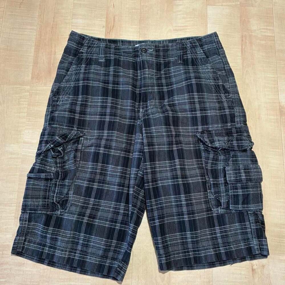 Route 66 Plaid Cargo Shorts 32 Dark Blue Y2K Skater